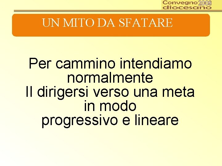 UN MITO DA SFATARE Per cammino intendiamo normalmente Il dirigersi verso una meta in