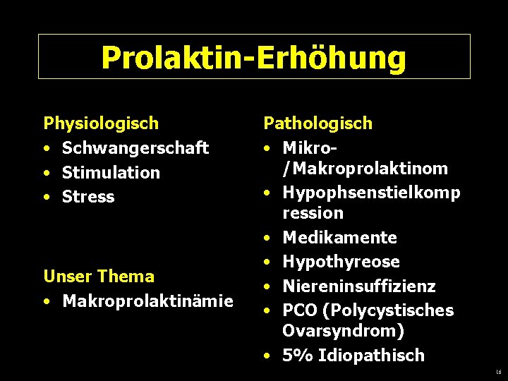 Prolaktin-Erhöhung Physiologisch • Schwangerschaft • Stimulation • Stress Unser Thema • Makroprolaktinämie Pathologisch •