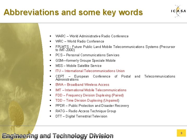 Abbreviations and some key words § WARC – World Administrative Radio Conference § WRC