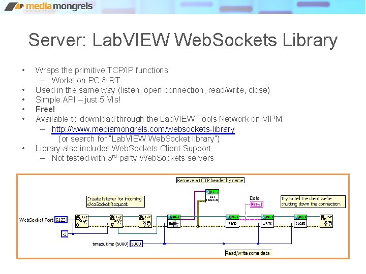 Server: Lab. VIEW Web. Sockets Library • • • Wraps the primitive TCP/IP functions