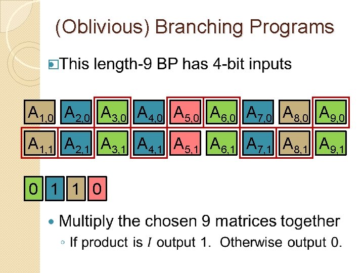 (Oblivious) Branching Programs � A 1, 0 A 2, 0 A 3, 0 A
