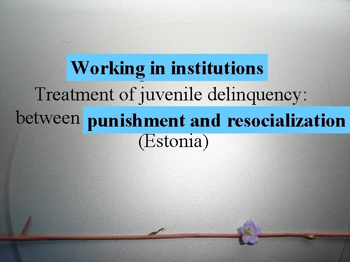 Working in in institutions: Treatment of juvenile delinquency: between punishmentand andresocialization (Estonia) 