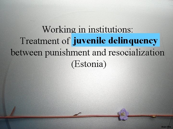 Working in institutions: juveniledelinquency: delinquency Treatment of juvenile between punishment and resocialization (Estonia) Kristi
