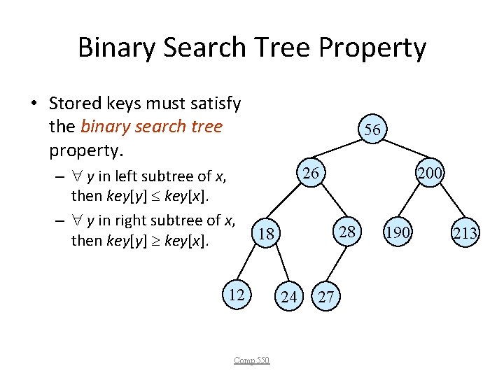 Binary Search Tree Property • Stored keys must satisfy the binary search tree property.