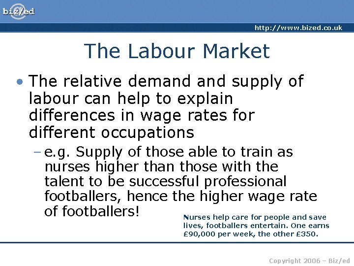 http: //www. bized. co. uk The Labour Market • The relative demand supply of