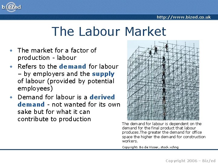 http: //www. bized. co. uk The Labour Market • The market for a factor