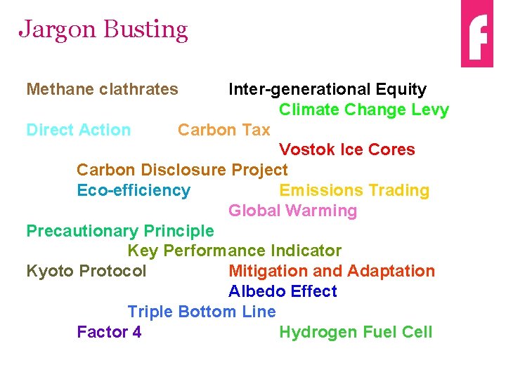 Jargon Busting Methane clathrates Inter-generational Equity Climate Change Levy Direct Action Carbon Tax Vostok