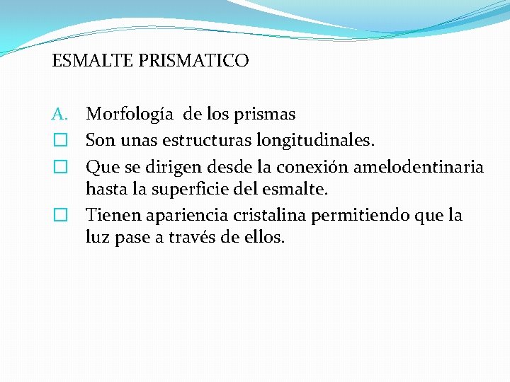 ESMALTE PRISMATICO A. Morfología de los prismas � Son unas estructuras longitudinales. � Que