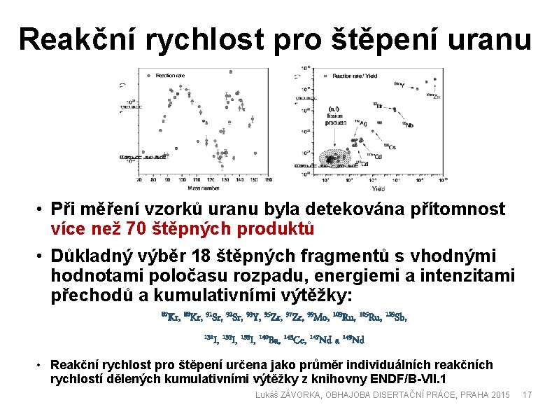 Reakční rychlost pro štěpení uranu • Při měření vzorků uranu byla detekována přítomnost více