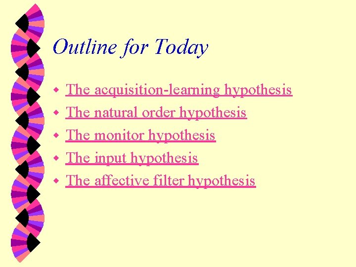 Outline for Today w w w The acquisition-learning hypothesis The natural order hypothesis The