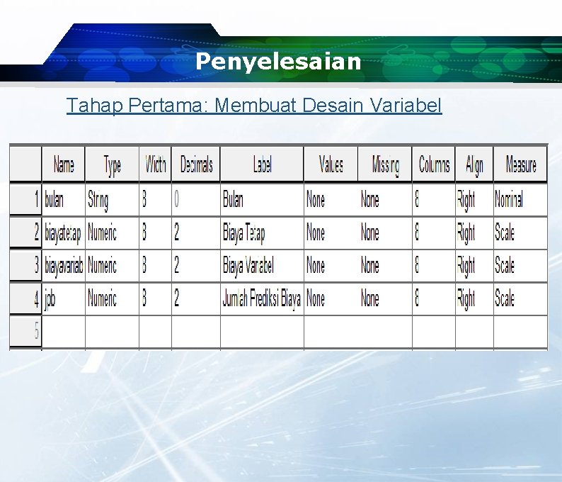 Penyelesaian Tahap Pertama: Membuat Desain Variabel Penyelesaian Tahap Pertama: Membuat Desain Variabel