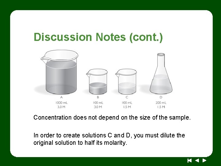 Discussion Notes (cont. ) Concentration does not depend on the size of the sample.