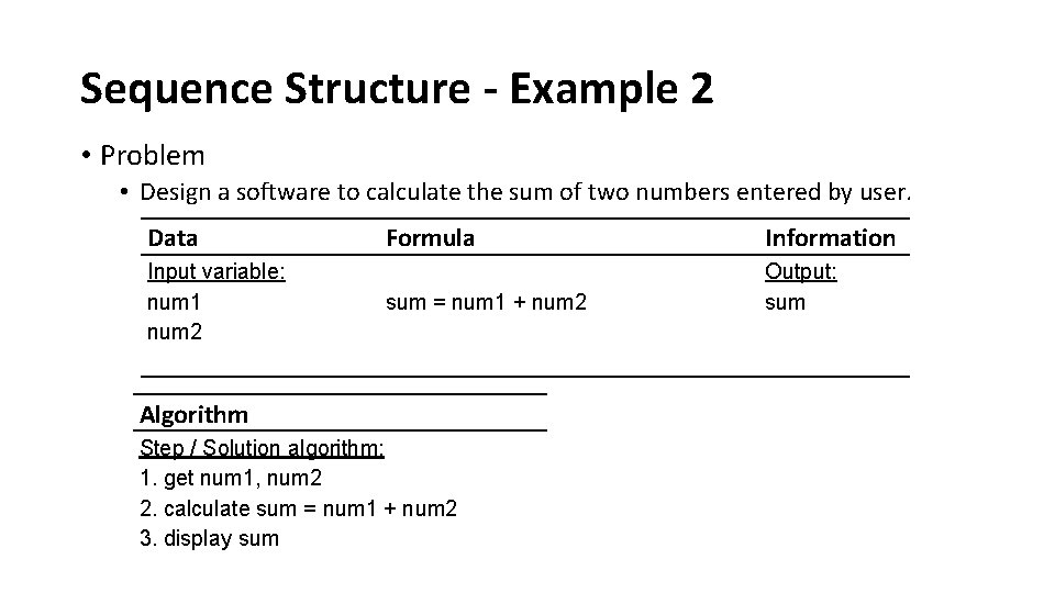 Sequence Structure - Example 2 • Problem • Design a software to calculate the