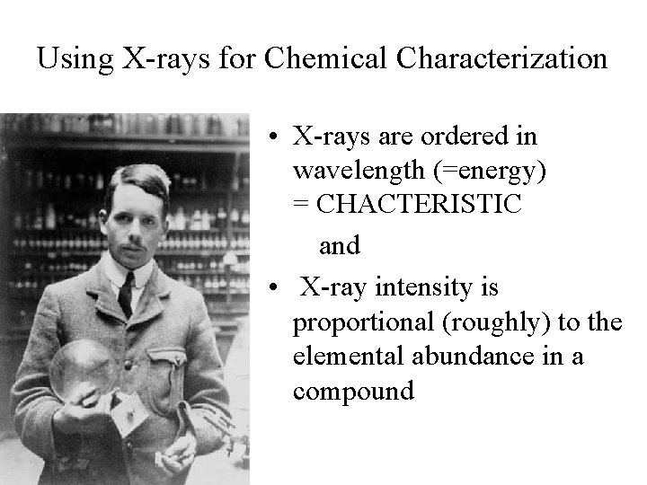 Using X-rays for Chemical Characterization • X-rays are ordered in wavelength (=energy) = CHACTERISTIC