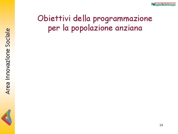 Area Innovazione Sociale Obiettivi della programmazione per la popolazione anziana 14 