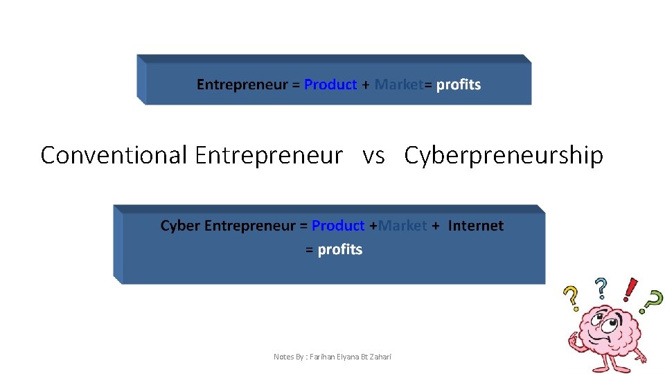 Conventional Entrepreneur vs Cyberpreneurship Notes By : Farihan Elyana Bt Zahari 