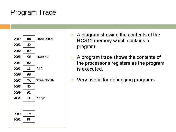 Program Trace 2000 B 6 2001 30 2002 00 2003 C 6 2004 02
