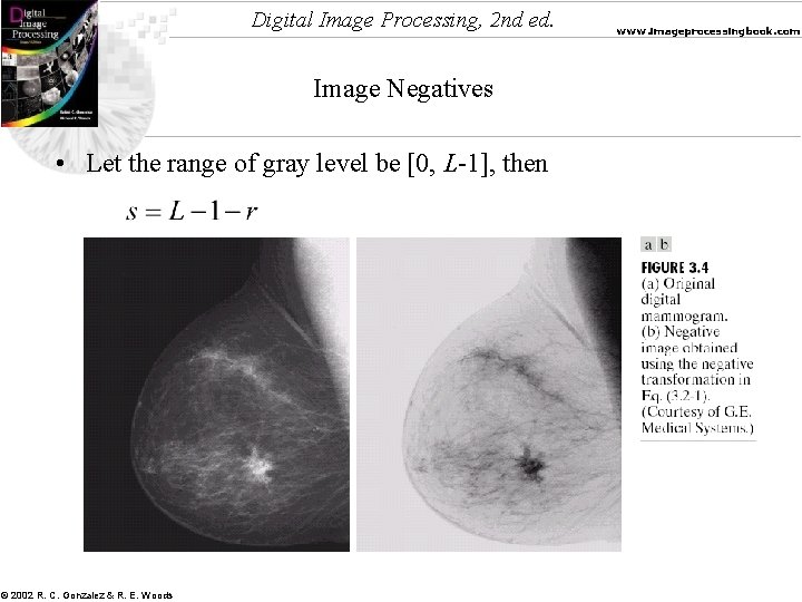 Digital Image Processing, 2 nd ed. Image Negatives • Let the range of gray