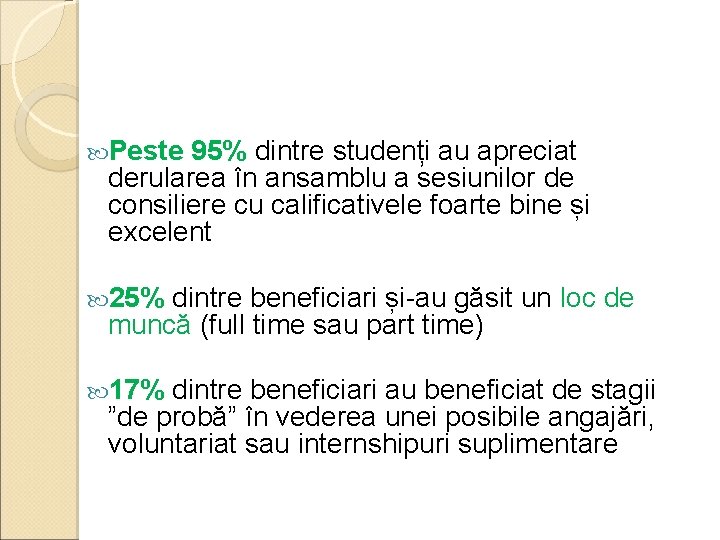  Peste 95% dintre studenți au apreciat derularea în ansamblu a sesiunilor de consiliere