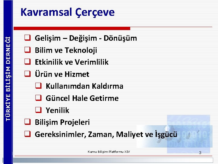 TÜRKİYE BİLİŞİM DERNEĞİ Kavramsal Çerçeve Gelişim – Değişim - Dönüşüm Bilim ve Teknoloji Etkinilik