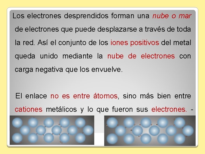 Los electrones desprendidos forman una nube o mar de electrones que puede desplazarse a