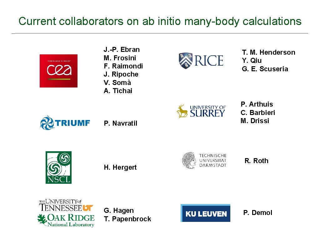 Current collaborators on ab initio many-body calculations J. -P. Ebran M. Frosini F. Raimondi Current collaborators on ab initio many-body calculations J. -P. Ebran M. Frosini F. Raimondi