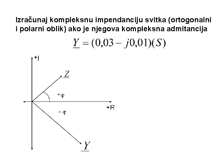 Izračunaj kompleksnu impendanciju svitka (ortogonalni i polarni oblik) ako je njegova kompleksna admitancija 