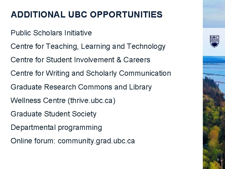 ADDITIONAL UBC OPPORTUNITIES Public Scholars Initiative Centre for Teaching, Learning and Technology Centre for