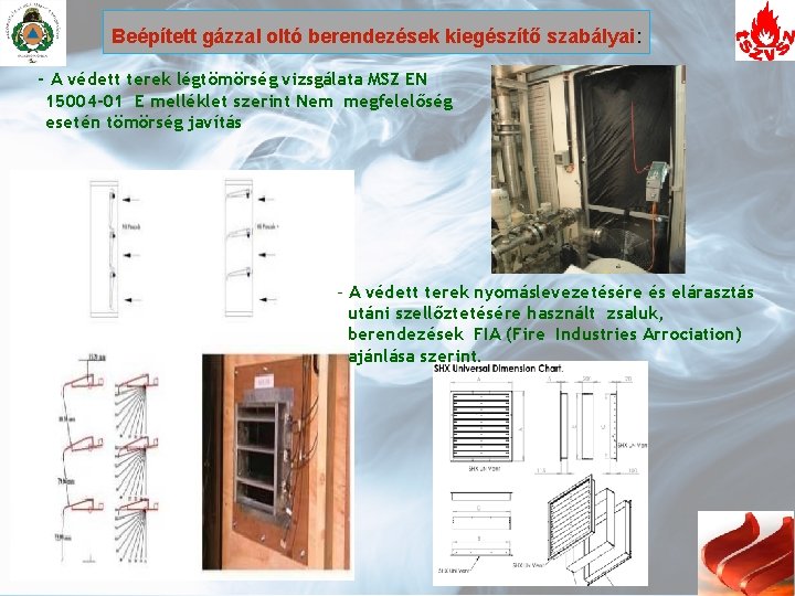 Beépített gázzal oltó berendezések kiegészítő szabályai: - A védett terek légtömörség vizsgálata MSZ EN