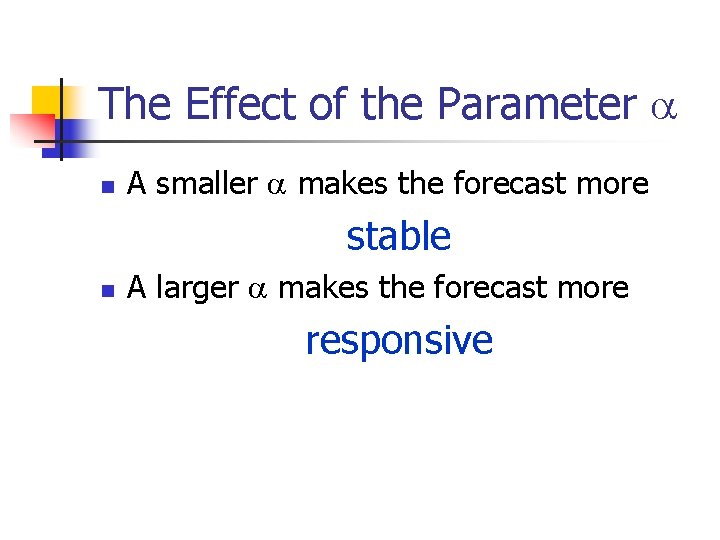 The Effect of the Parameter n A smaller makes the forecast more stable n