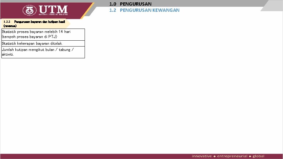 1. 0 PENGURUSAN 1. 2 PENGURUSAN KEWANGAN 1. 2. 2 Pengurusan bayaran dan kutipan