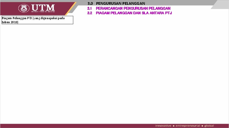 3. 0 PENGURUSAN PELANGGAN 3. 1 3. 2 Piagam Pelanggan PTJ (yang digunapakai pada