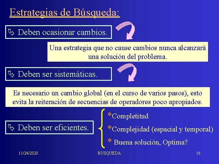 Estrategias de Búsqueda: Ä Deben ocasionar cambios. Una estrategia que no cause cambios nunca