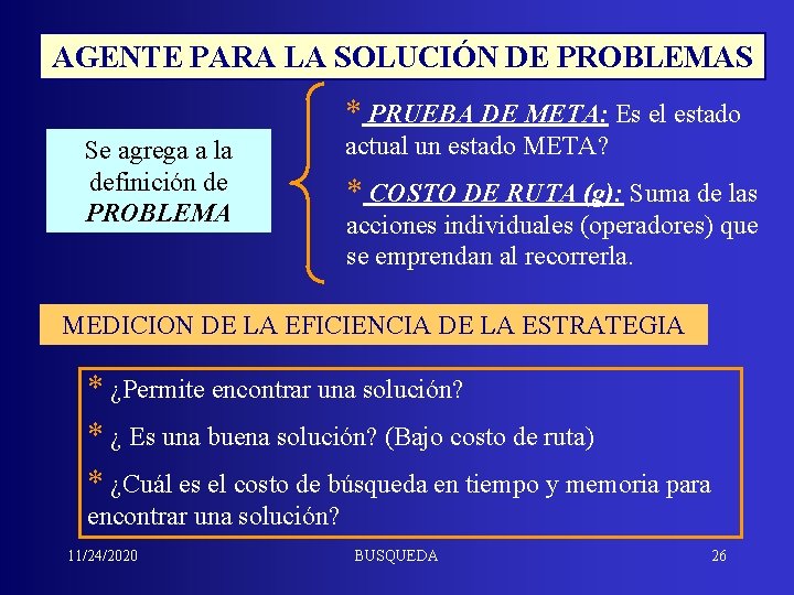 AGENTE PARA LA SOLUCIÓN DE PROBLEMAS * PRUEBA DE META: Es el estado Se