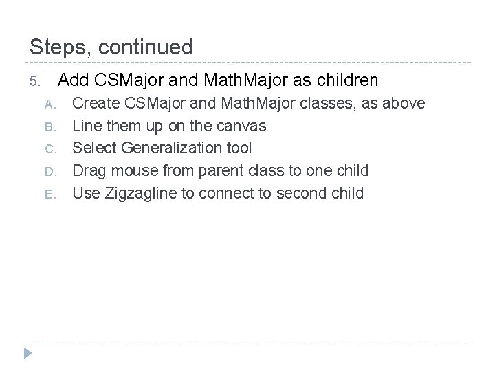 Steps, continued Add CSMajor and Math. Major as children 5. A. B. C. D.
