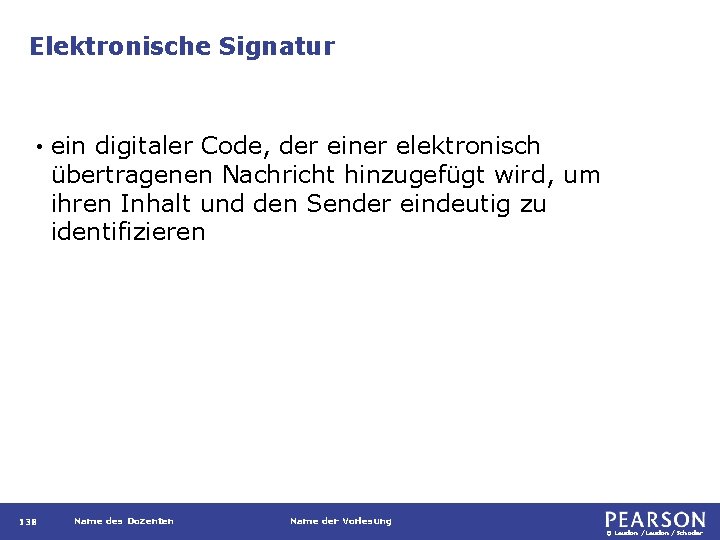 Elektronische Signatur • 138 ein digitaler Code, der einer elektronisch übertragenen Nachricht hinzugefügt wird,