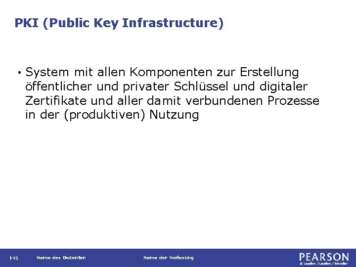 PKI (Public Key Infrastructure) • 145 System mit allen Komponenten zur Erstellung öffentlicher und