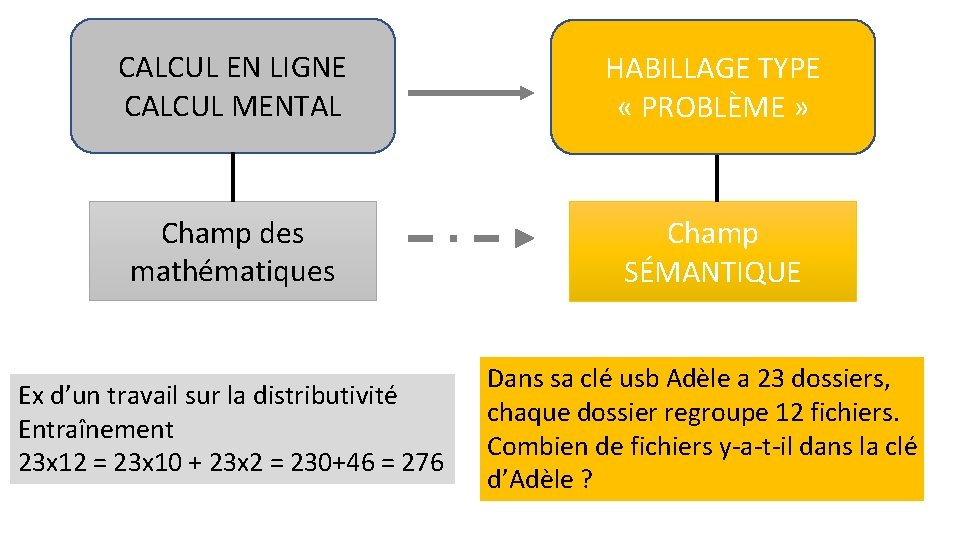 CALCUL EN LIGNE CALCUL MENTAL HABILLAGE TYPE « PROBLÈME » Champ des mathématiques Champ