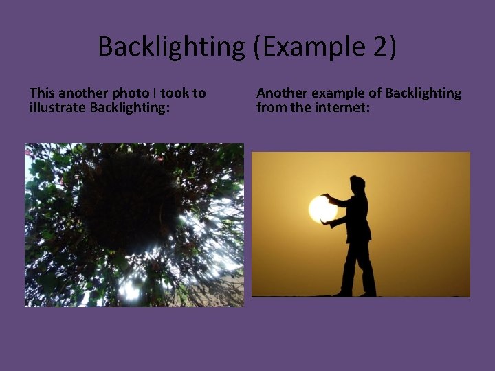 Backlighting (Example 2) This another photo I took to illustrate Backlighting: Another example of