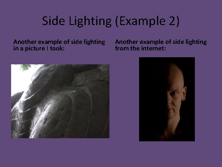 Side Lighting (Example 2) Another example of side lighting in a picture I took: Side Lighting (Example 2) Another example of side lighting in a picture I took:
