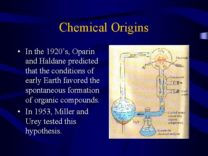 Chemical Origins • In the 1920’s, Oparin and Haldane predicted that the conditions of