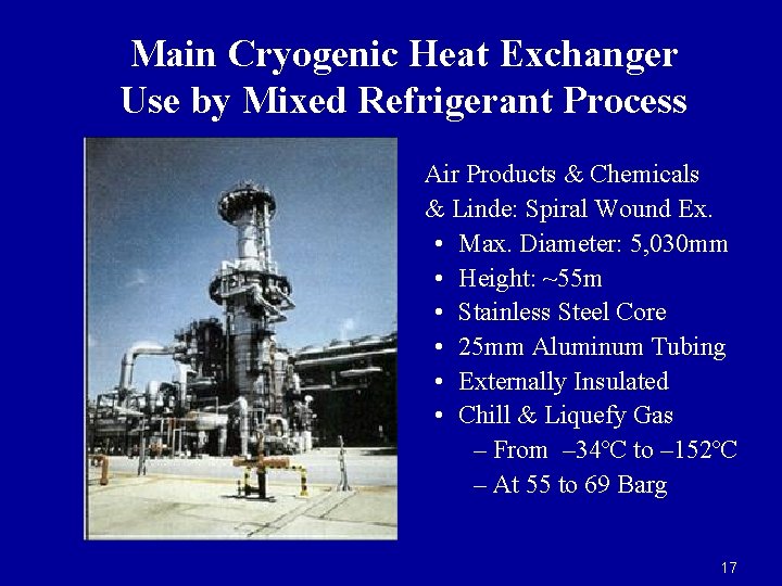 Main Cryogenic Heat Exchanger Use by Mixed Refrigerant Process Air Products & Chemicals & Main Cryogenic Heat Exchanger Use by Mixed Refrigerant Process Air Products & Chemicals &