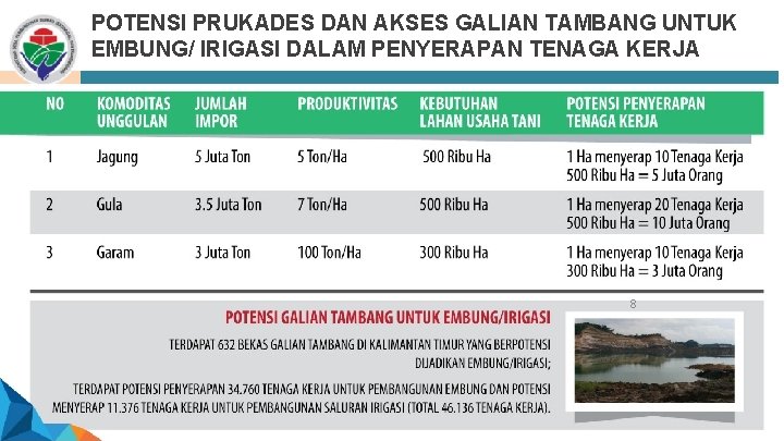 POTENSI PRUKADES DAN AKSES GALIAN TAMBANG UNTUK EMBUNG/ IRIGASI DALAM PENYERAPAN TENAGA KERJA 8