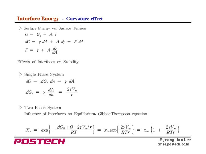 Interface Energy - Curvature effect Byeong-Joo Lee cmse. postech. ac. kr 