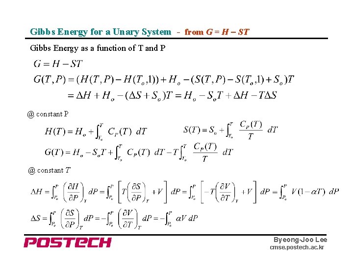 Gibbs Energy for a Unary System - from G = H – ST Gibbs