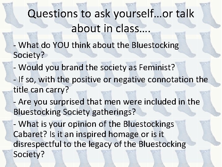 Questions to ask yourself…or talk about in class…. - What do YOU think about