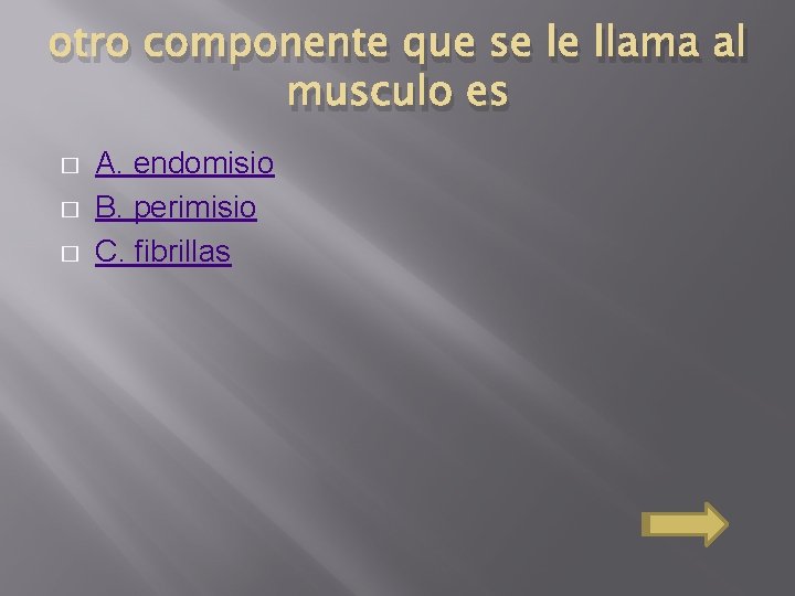 otro componente que se le llama al musculo es � � � A. endomisio