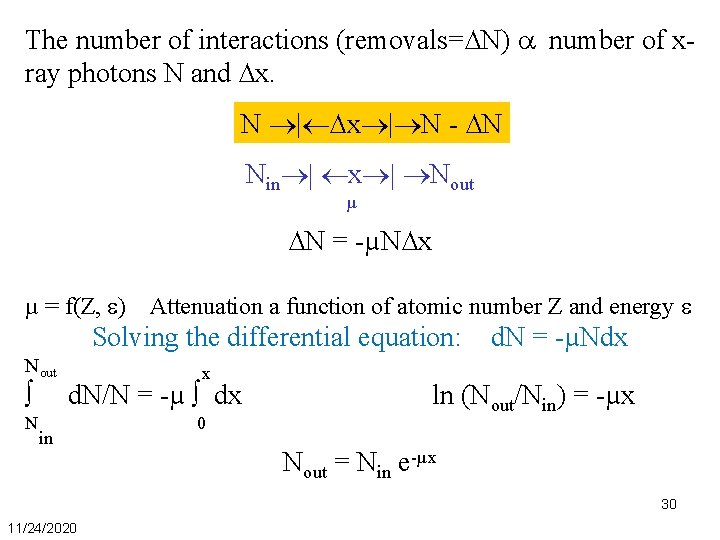The number of interactions (removals=∆N) number of xray photons N and ∆x. N |