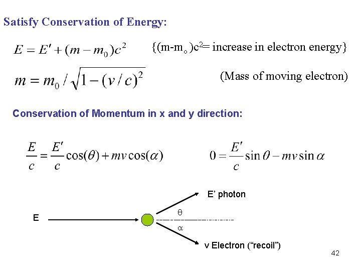 Satisfy Conservation of Energy: {(m-mo )c 2= increase in electron energy} (Mass of moving