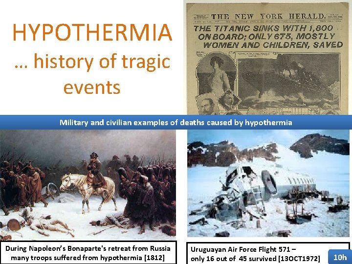 HYPOTHERMIA … history of tragic events RMS Titanic is sinking on the 14 APR